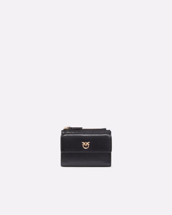 Piccolo portafoglio compatto in pelle shiny con logo