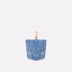 Charm portacarte a forma di tasca in denim