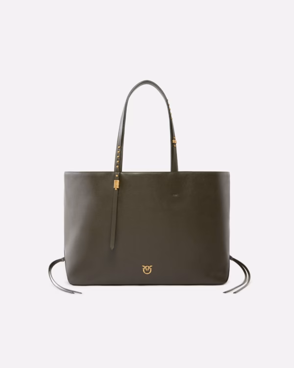 Borsa shopper media in pelle con dettagli in metallo
