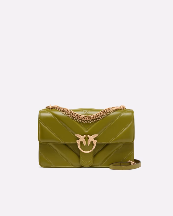 Borsa a spalla media Love Bag One in pelle e nappa chevron con tripla catena