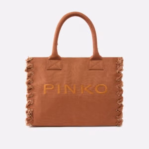 Borsa shopper media Beach in canvas con logo e dettagli sfrangiati