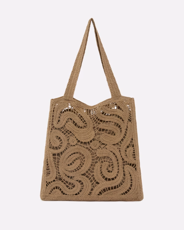 Borsa shopper media in tessuto crochet geometrico
