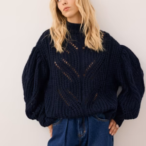 Granatowy sweter ażurowy oversize ROSSO